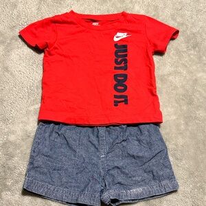 Boys’ Nike Red Tee and Soft Denim Shorts Set